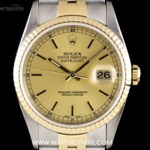 Rolex Stainless Steel  18k Yellow Gold Champagne Baton D 16233 748985