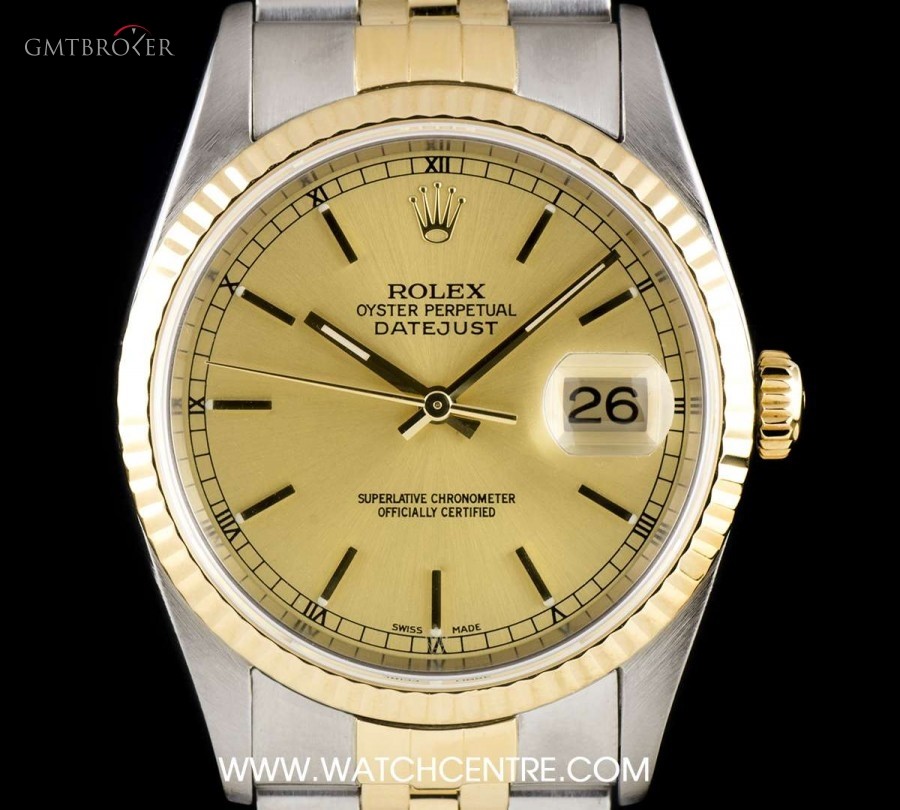 Rolex Stainless Steel  18k Yellow Gold Champagne Baton D 16233 748985