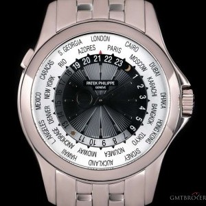 Patek Philippe World Time Gents 18k White Gold Black Sunburst Dia 5130/1G-010 824006