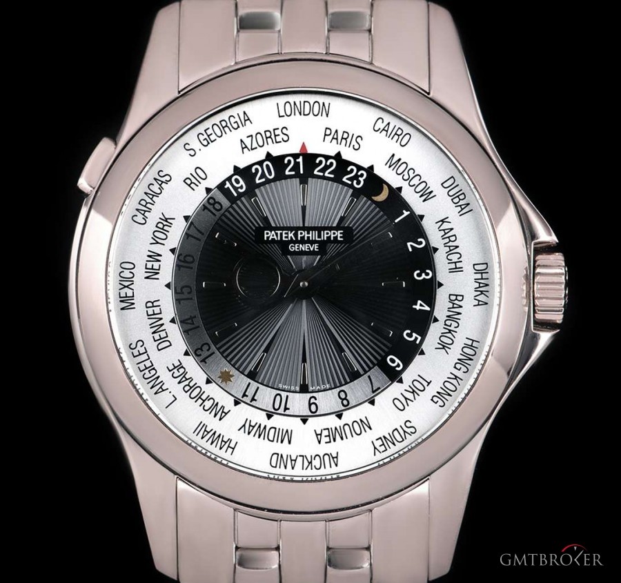 Patek Philippe World Time Gents 18k White Gold Black Sunburst Dia 5130/1G-010 824006