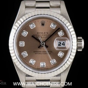 Rolex 18k White Gold Pink Diamond Dial Datejust Ladies B 79179 738863