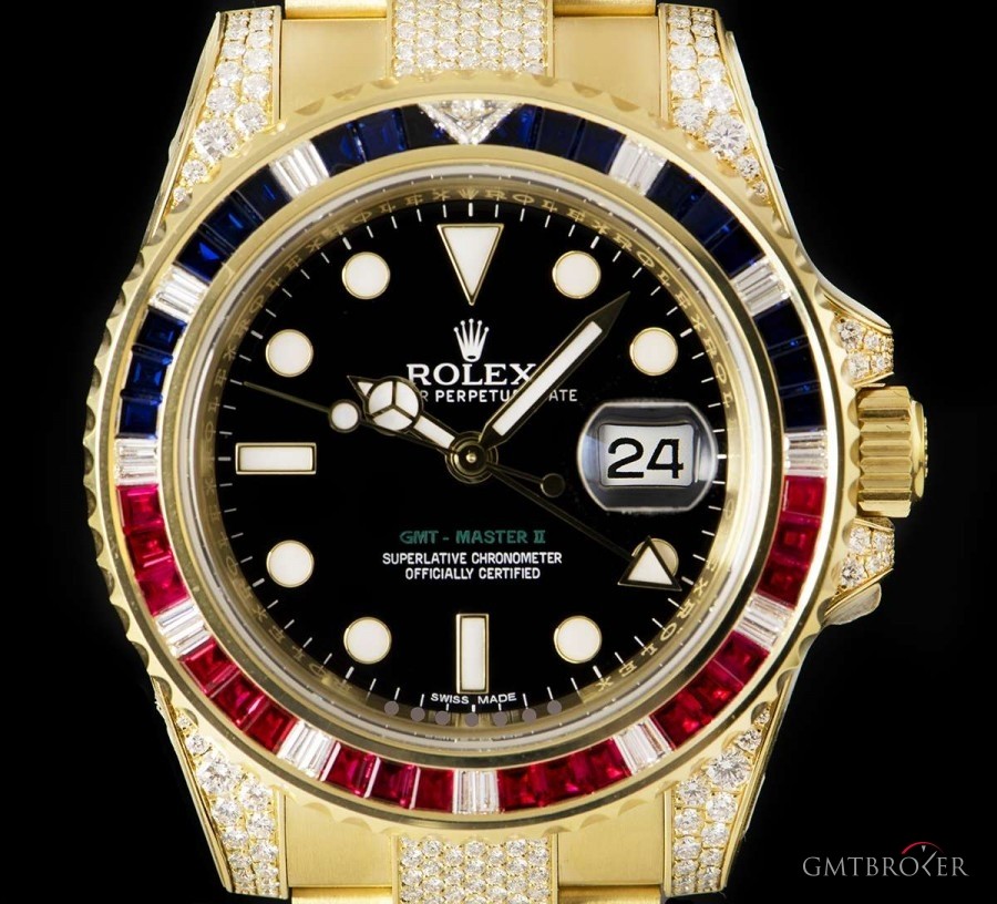 Rolex Unworn GMT-Master II NOS 18k Yellow Gold Black Dia 116758SARU 839878