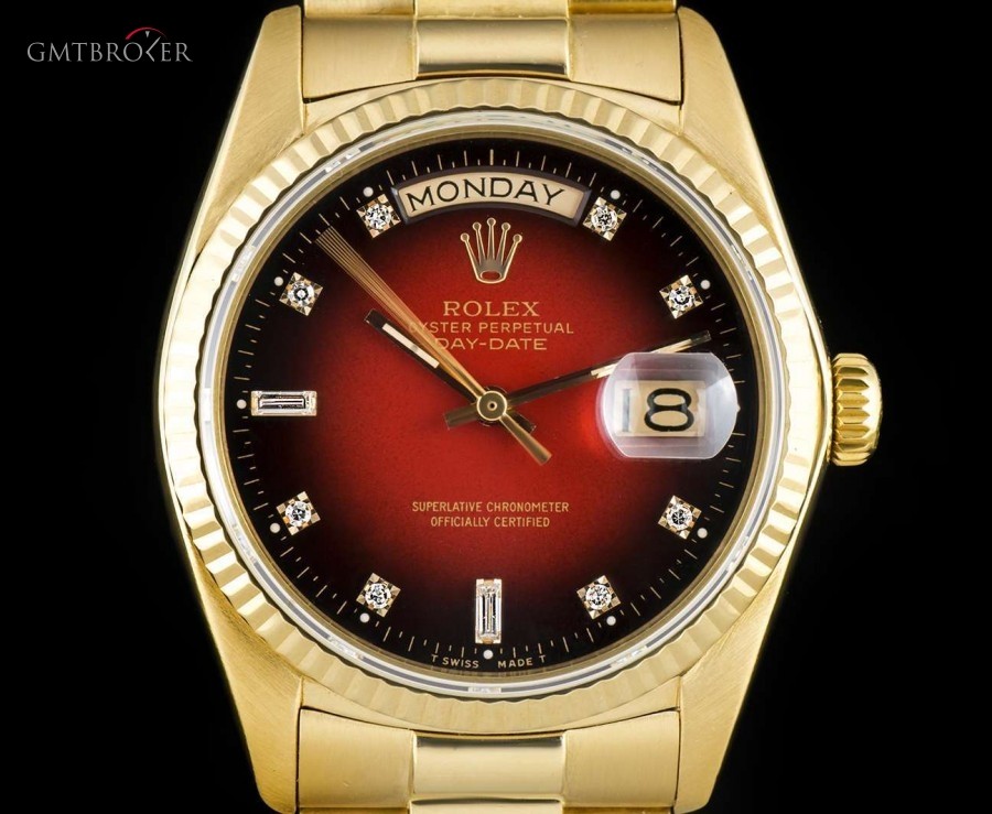 Rolex Day-Date Gents 18k Yellow Gold Maroon Vignette Dia 18238 783074