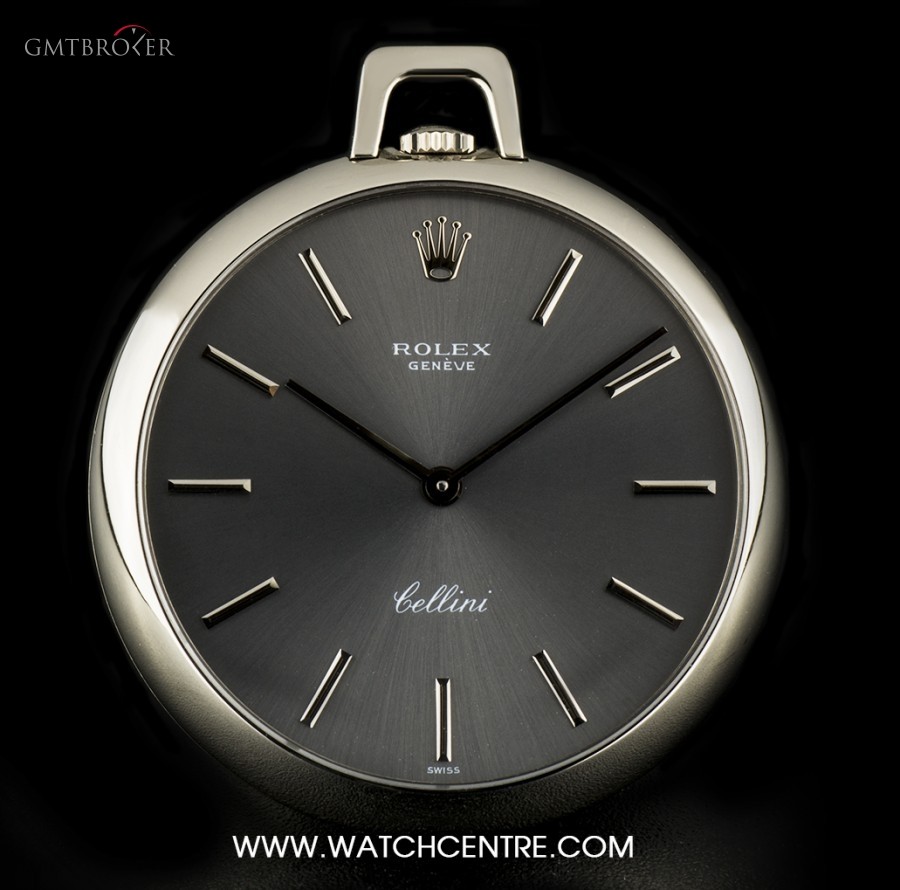 Rolex 18k White Gold Grey Baton Dial Cellini Pocket Watc 3717/9 270061