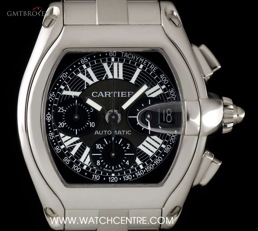 Cartier Stainless Steel Black Dial Roadster Chronograph XL W62019X6 745735