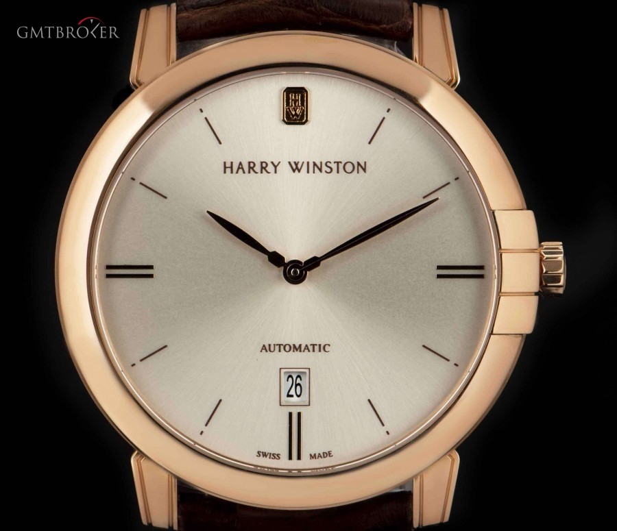 Harry Winston Unworn Midnight Gents 18k Rose Gold Silver Dial BP MIDAHD42RR001 827855