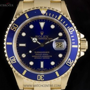 Rolex 18k Yellow Gold OP Blue Dial Submariner Date Gents 16618 724879