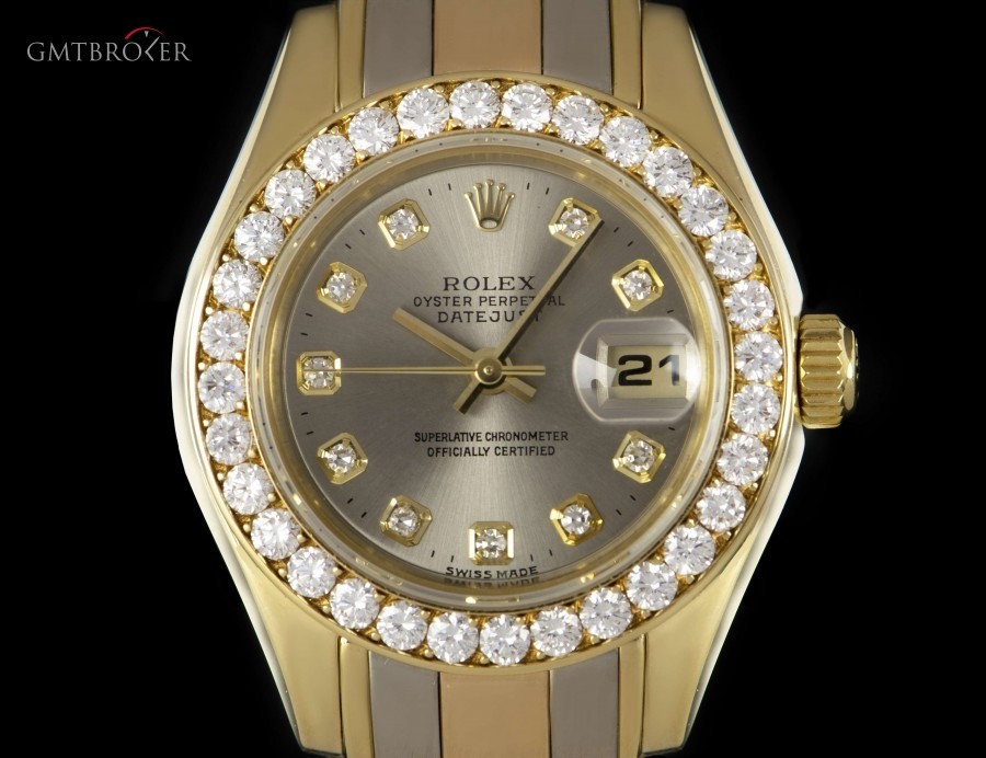 Rolex Pearlmaster Datejust Ladies 18k Tridor Silver Dial 80298 835975
