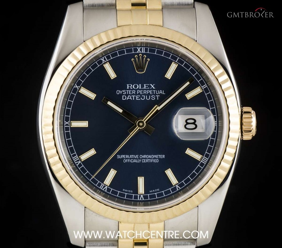 Rolex Steel  Gold Blue Baton Dial Datejust Gents BP 1162 116233 746127