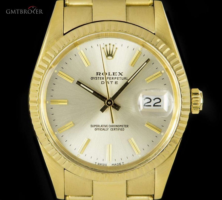 Rolex Date Vintage Gents 18k Yellow Gold Silver Dial BP 15038 817607