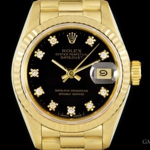 Rolex Datejust Ladies 18k Yellow Gold Black Diamond Dial 69178 838834