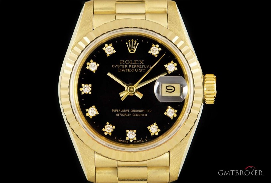 Rolex Datejust Ladies 18k Yellow Gold Black Diamond Dial 69178 838834