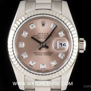 Rolex 18k White Gold Pink Diamond Dial Datejust Ladies B 179179 742835
