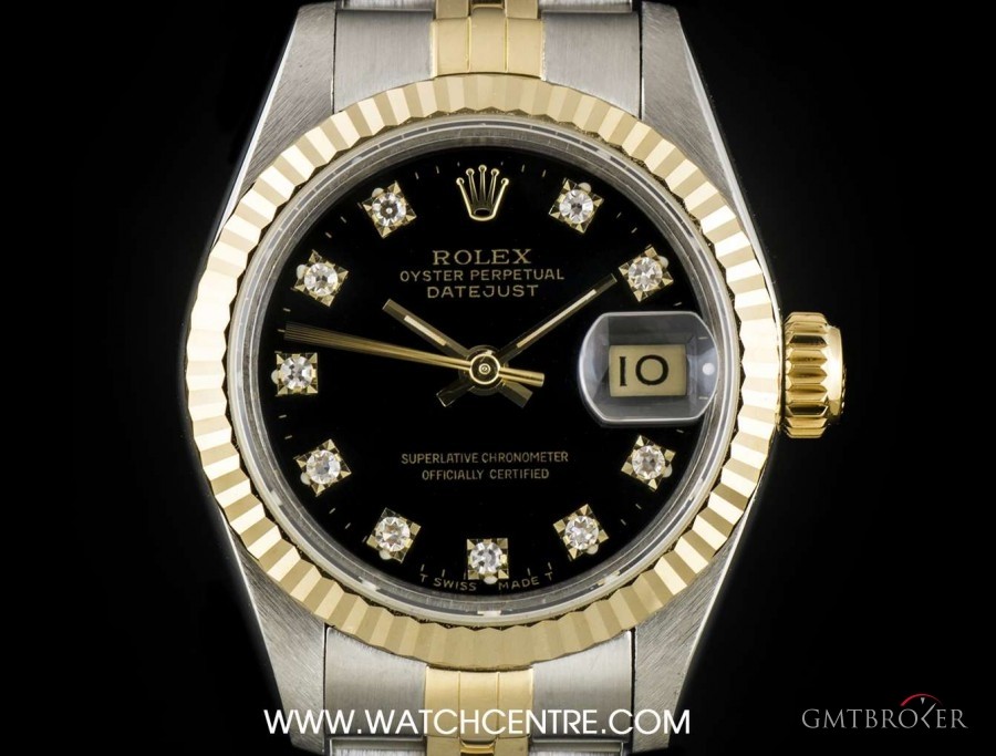 Rolex Steel  Gold Black Diamond Dial Datejust Ladies Wri 69173 748233