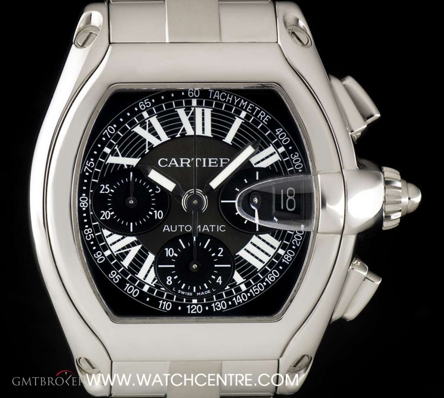 Cartier Stainless Steel Black Dial Roadster Chronograph XL W62019X6 745135