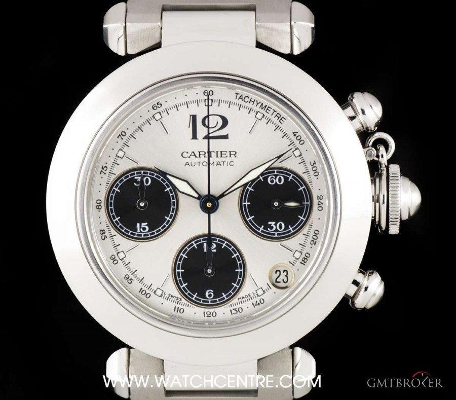 Cartier Stainless Steel Silver Dial Pasha Chronograph Gent W31048M7 758415