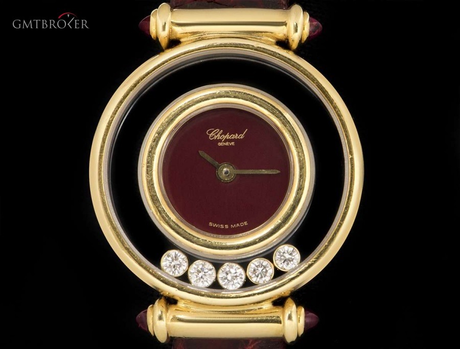 Chopard Happy Diamonds Ladies 18k Yellow Gold Maroon Dial 20/4780-21 828611