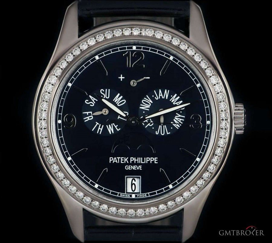 Patek Philippe Annual Calendar Gents 18k White Gold Navy Blue Dia 5147G 827714