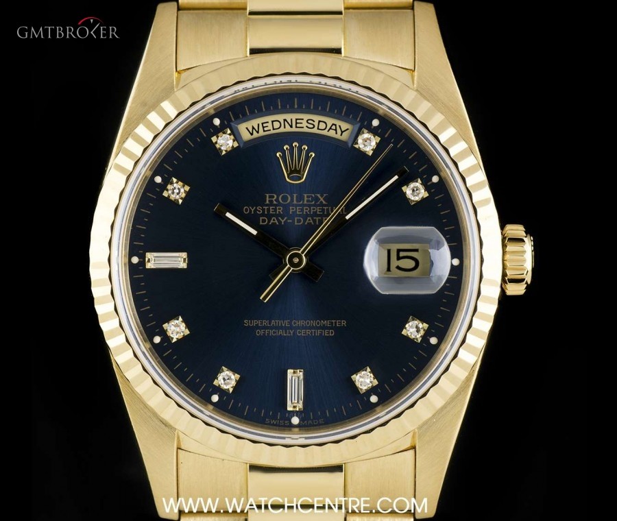 Rolex 18k Yellow Gold OP Blue Diamond Dial Day-Date BP 1 18238 730893