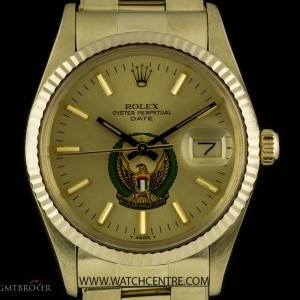 Rolex 14k YG Military UAE Crest Eagle Logo Dial Datejust 15037 418237