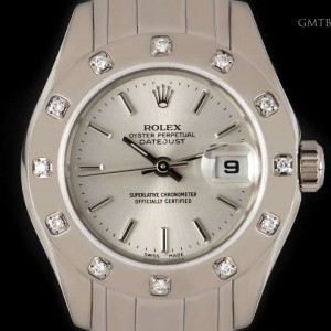 Rolex Pearlmaster Datejust Ladies 18k White Gold Silver 80319 828176
