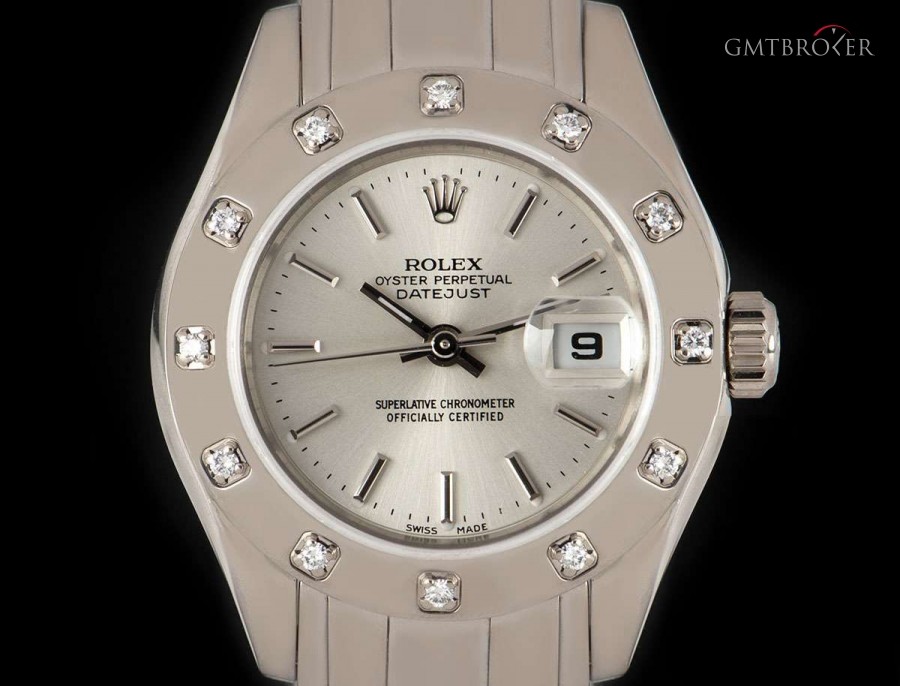 Rolex Pearlmaster Datejust Ladies 18k White Gold Silver 80319 828176