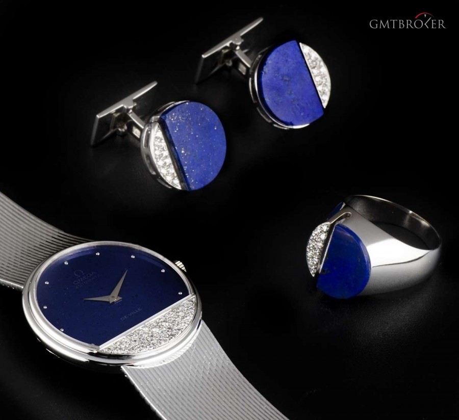 Omega 18k White Gold Lapis Lazuli Set DeVille Gents Watc nessuna 761271