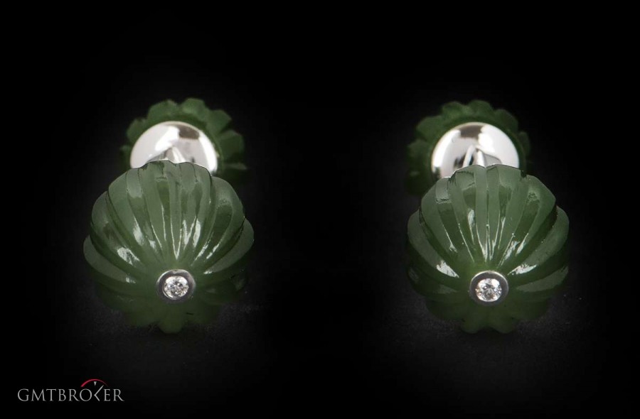 Cartier 18k White Gold Jade and Diamond Set Cufflinks nessuna 834394