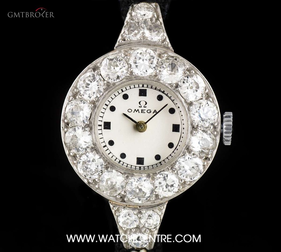 Omega Platinum Diamond Set Vintage Ladies Wristwatch nessuna 757151
