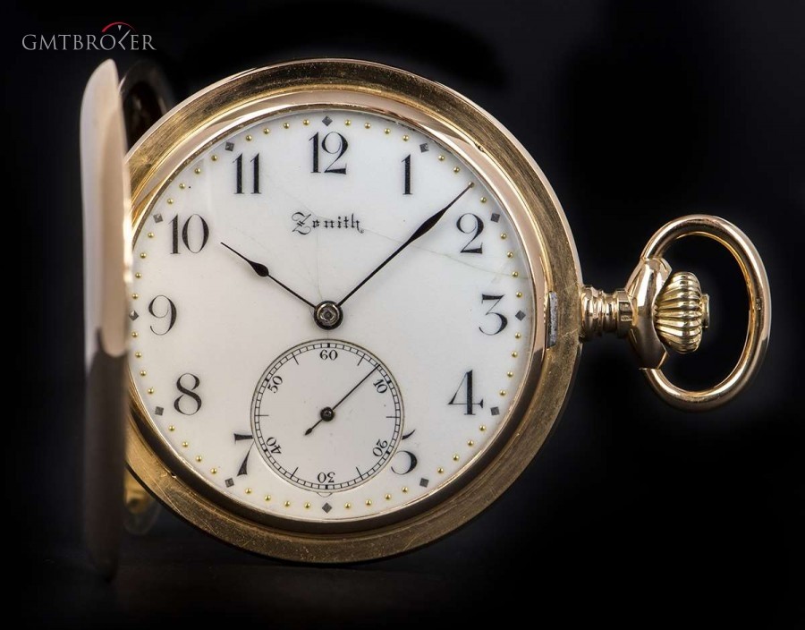 Zenith Full Hunter Pocket Watch 18k Rose Gold White Ename nessuna 834676
