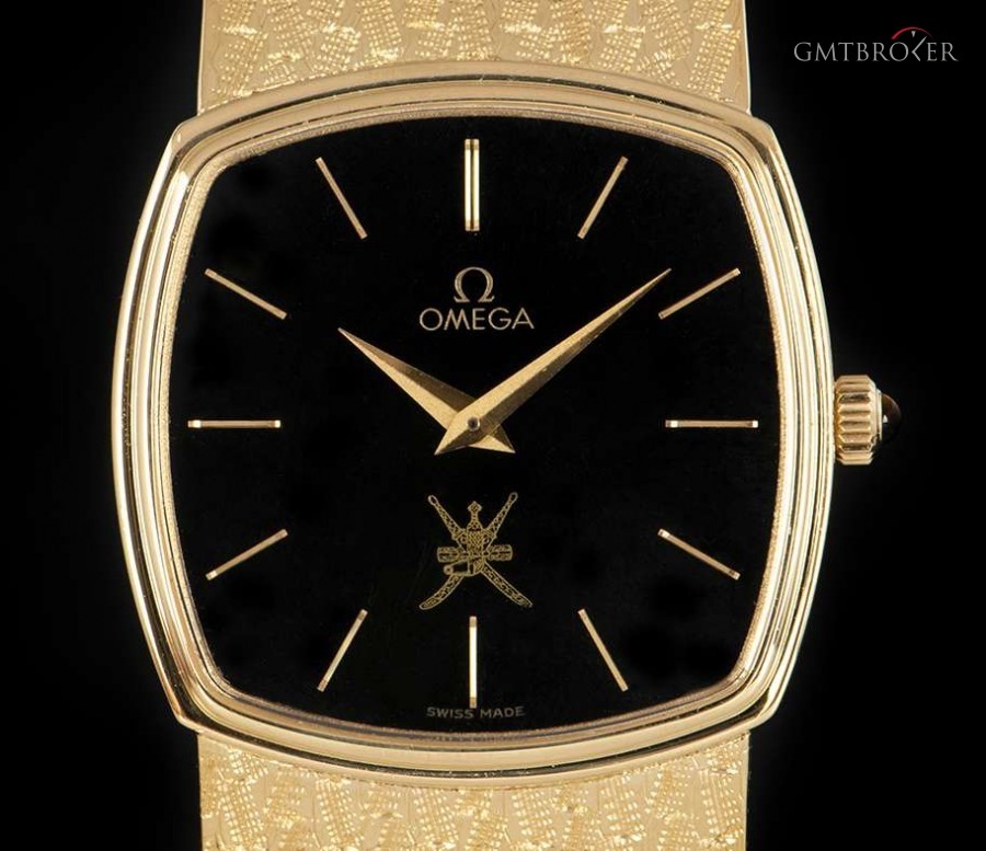 Omega Unworn Vintage Gents NOS 18k Yellow Gold Black Oma nessuna 830420