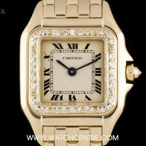Cartier 18k Yellow Gold Cream Roman Dial Diamond Bezel Pan nessuna 759229