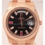 Rolex Day Date II Rose Gold Black Diamond and Ruby Dial