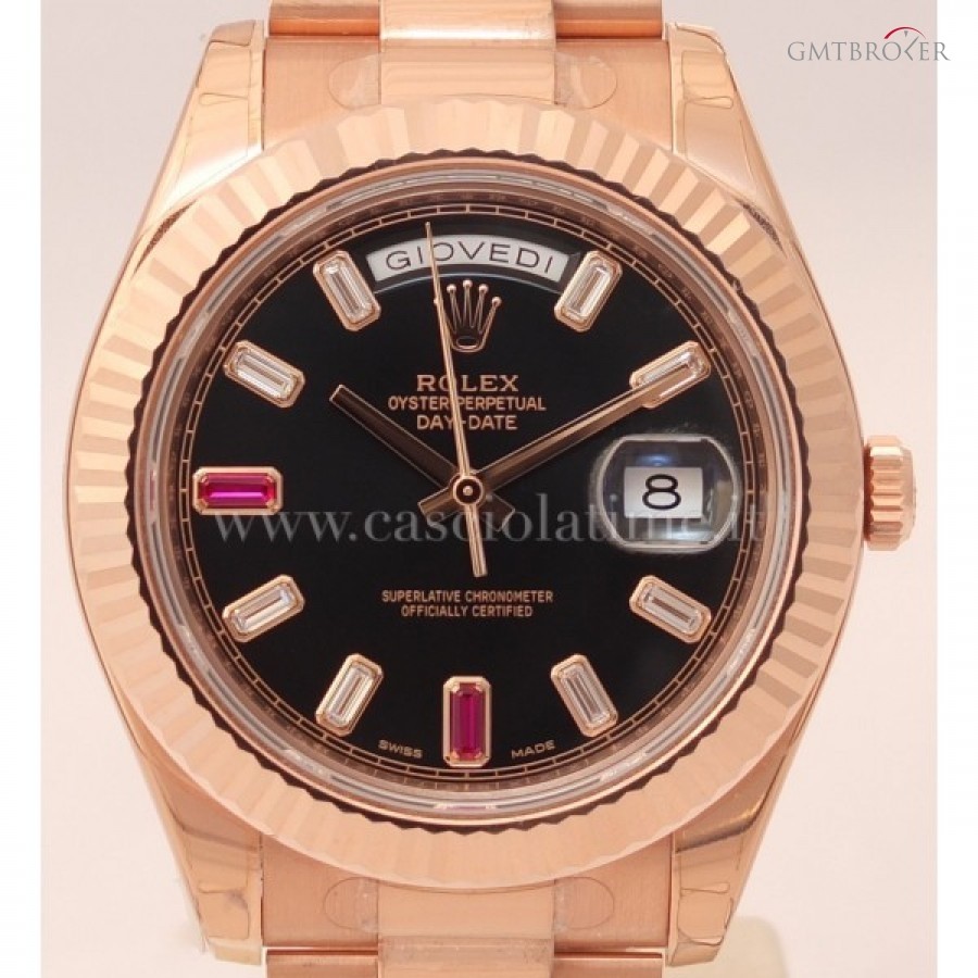 Rolex Day Date II Rose Gold Black Diamond and Ruby Dial 218235 321039