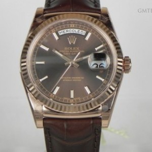 Rolex DAY DATE ROSE GOLD LEATHER CHOCOLATE DIAL 118135 3653