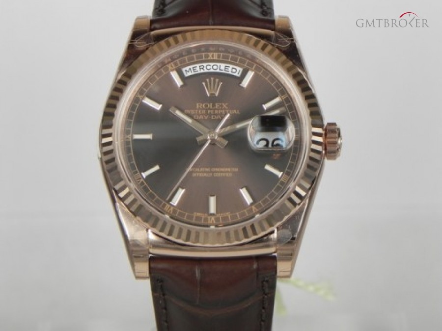 Rolex DAY DATE ROSE GOLD LEATHER CHOCOLATE DIAL 118135 3653