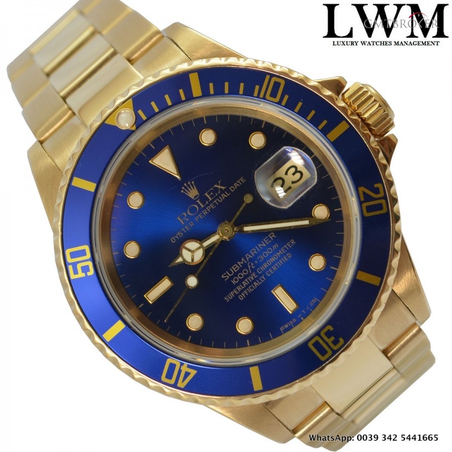 Rolex Submariner 16618 blue dial yellow gold 18KT Full S 16618 808328