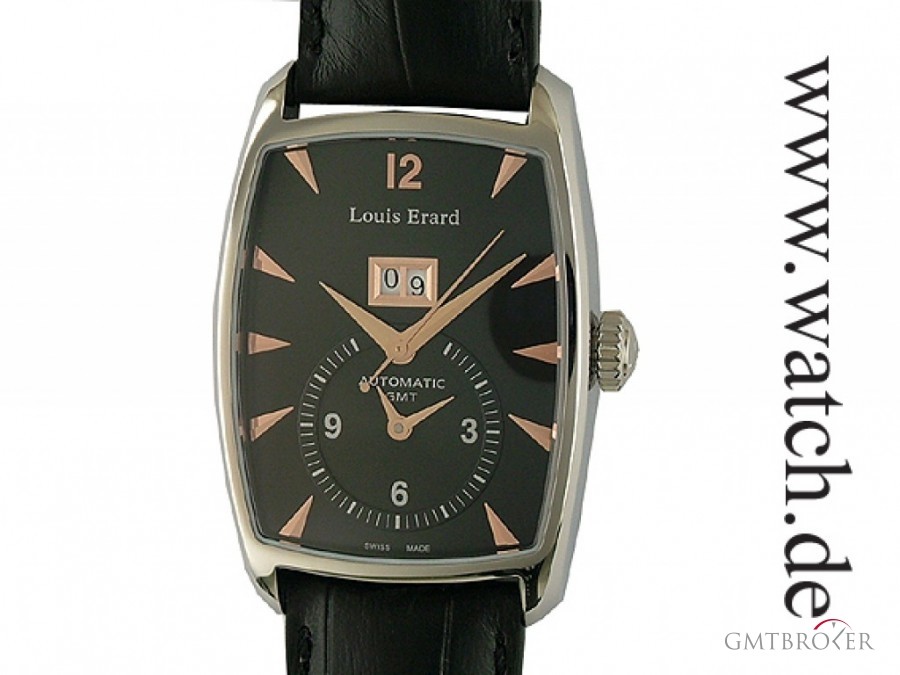 Louis Erard 1931 Tonneau Classic Big Date GMT Stahl Automatik